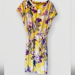 Plus Size 3x Christopher & Banks Yellow Floral Dress with Purple Accents